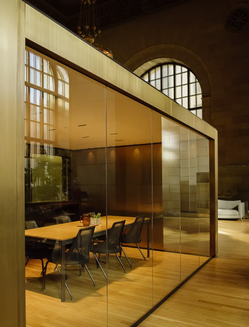 Glass-walled meeting room