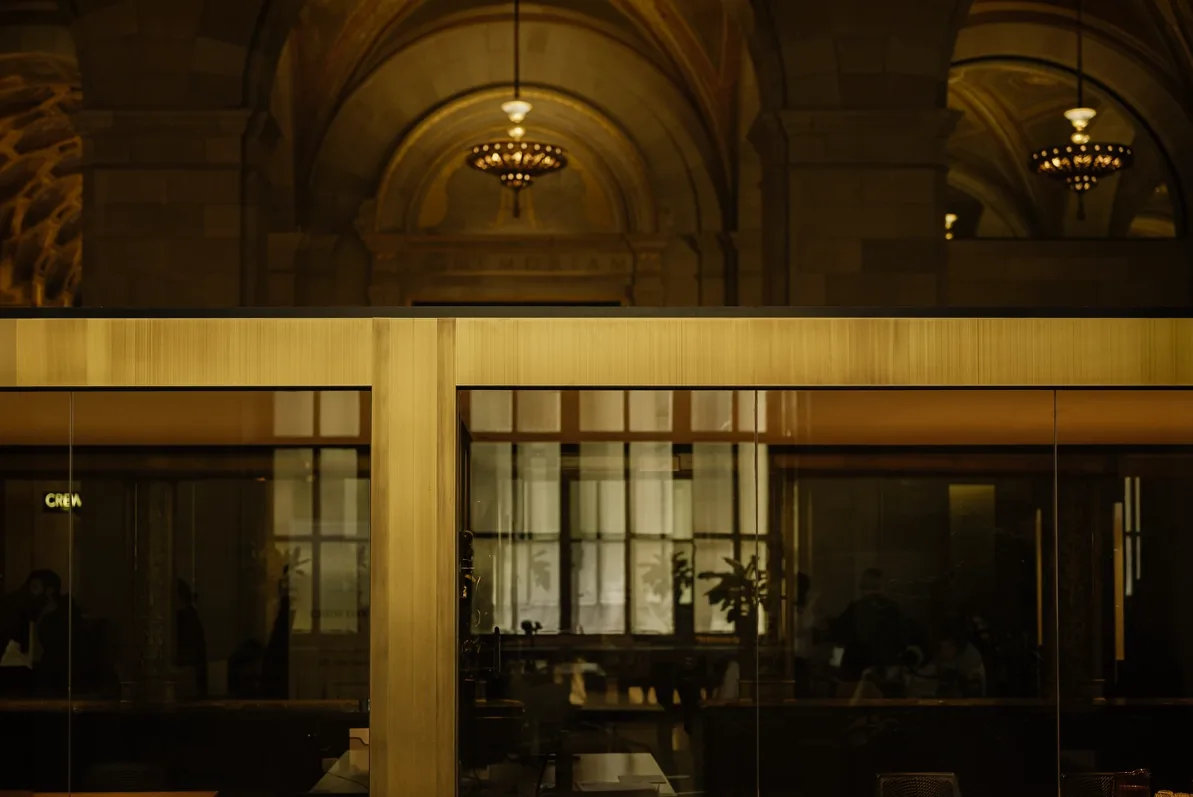 Golden arcade at night